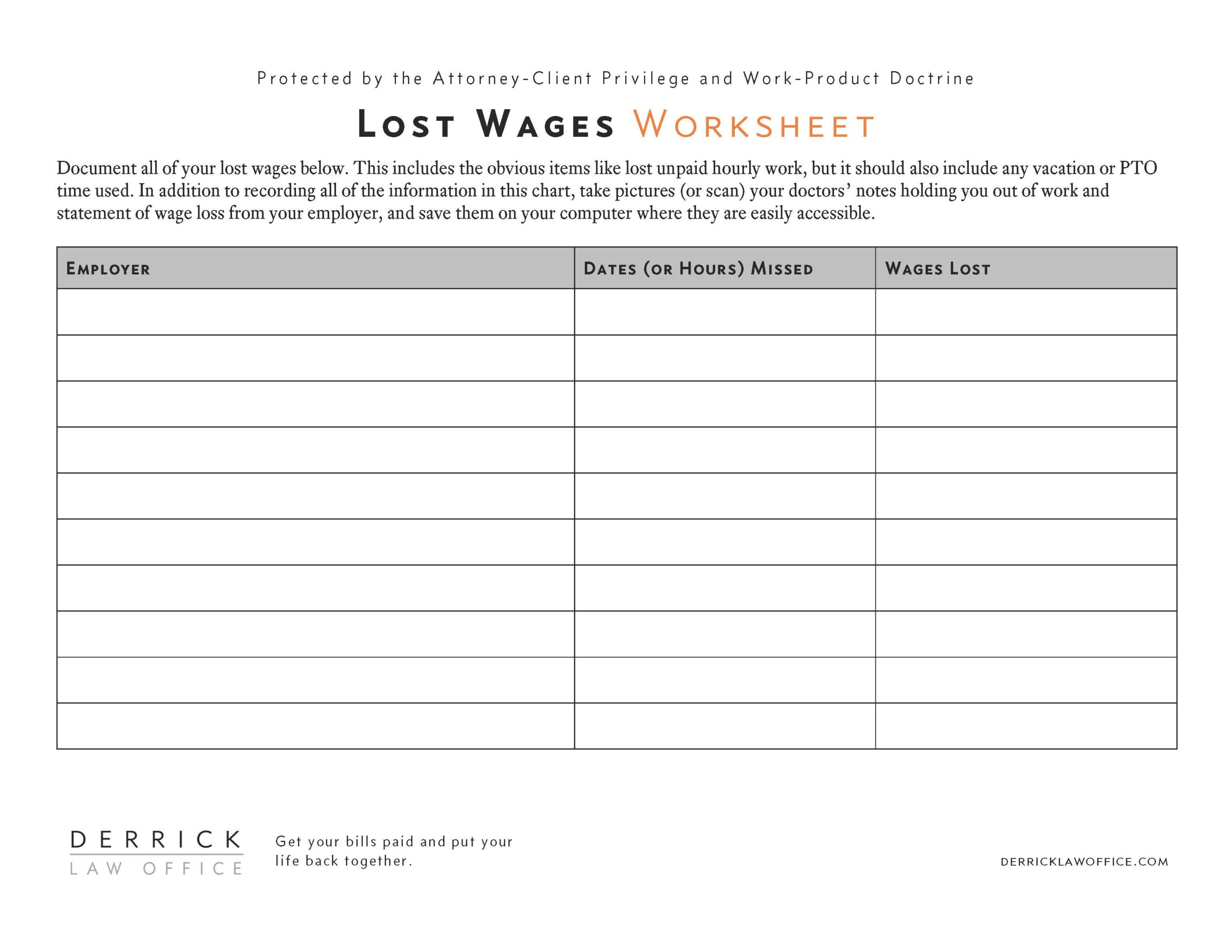 Lost Wages Worksheet