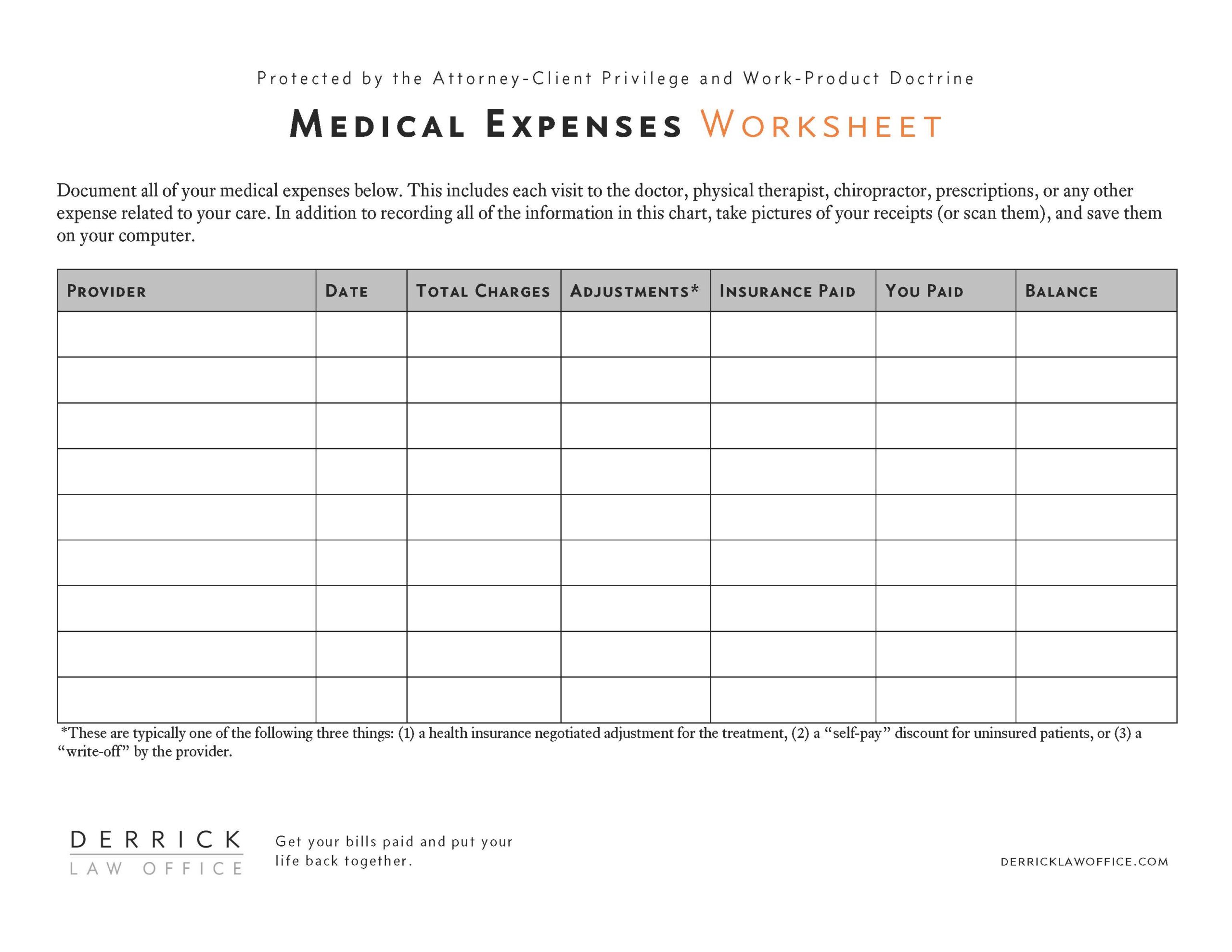 Medical Expenses Worksheet